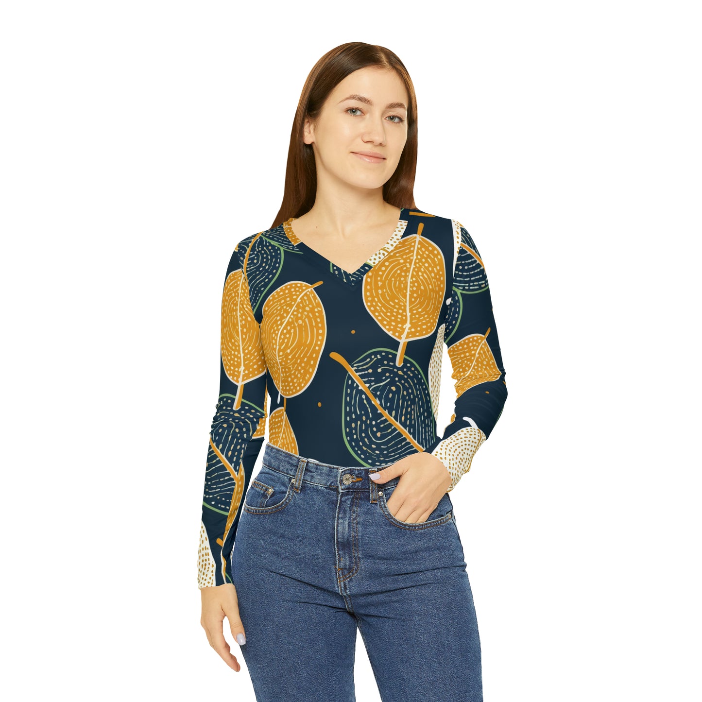 Women's Long Sleeve V-neck Shirt (AOP) - Estella Creates
