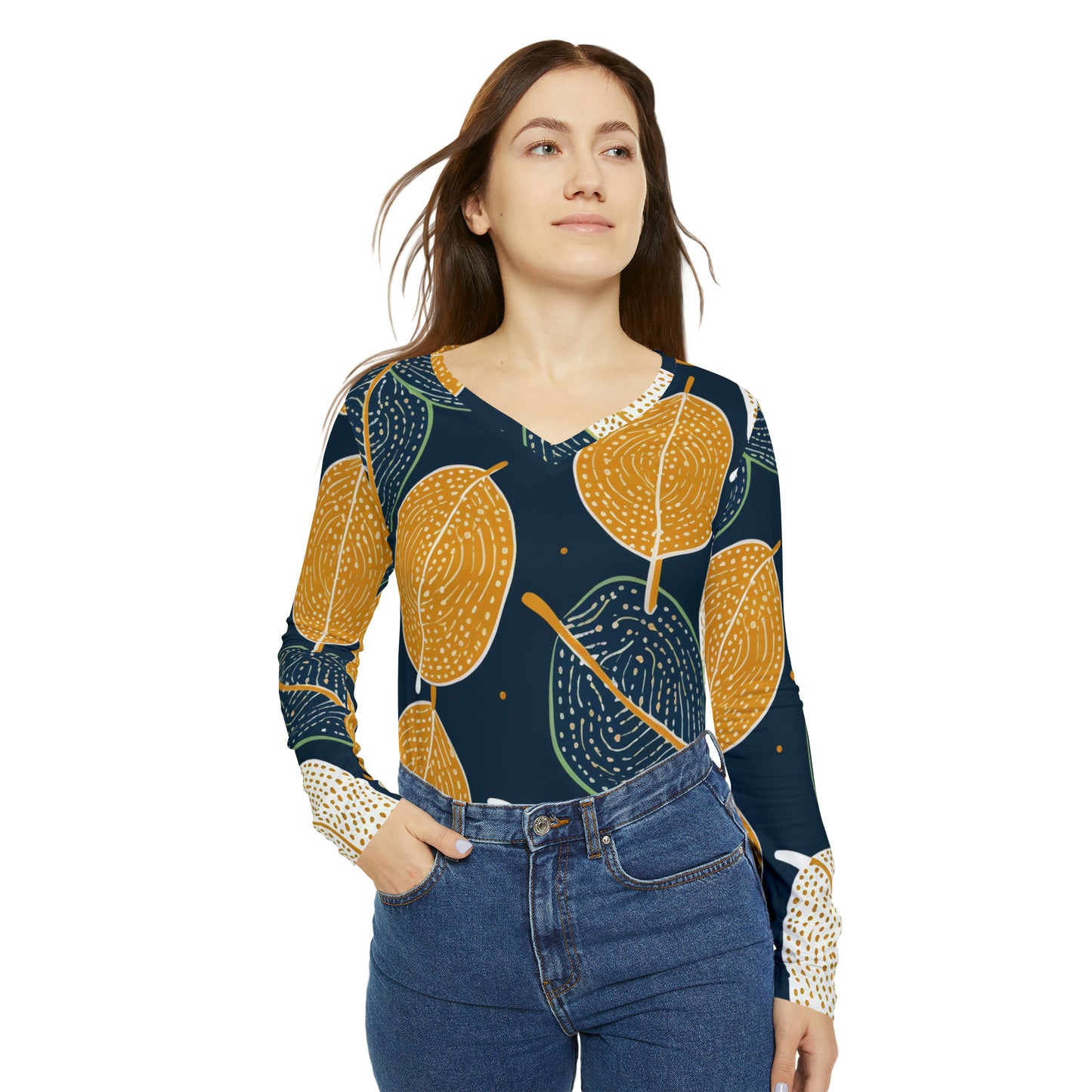 Women's Long Sleeve V-neck Shirt (AOP) - Estella Creates