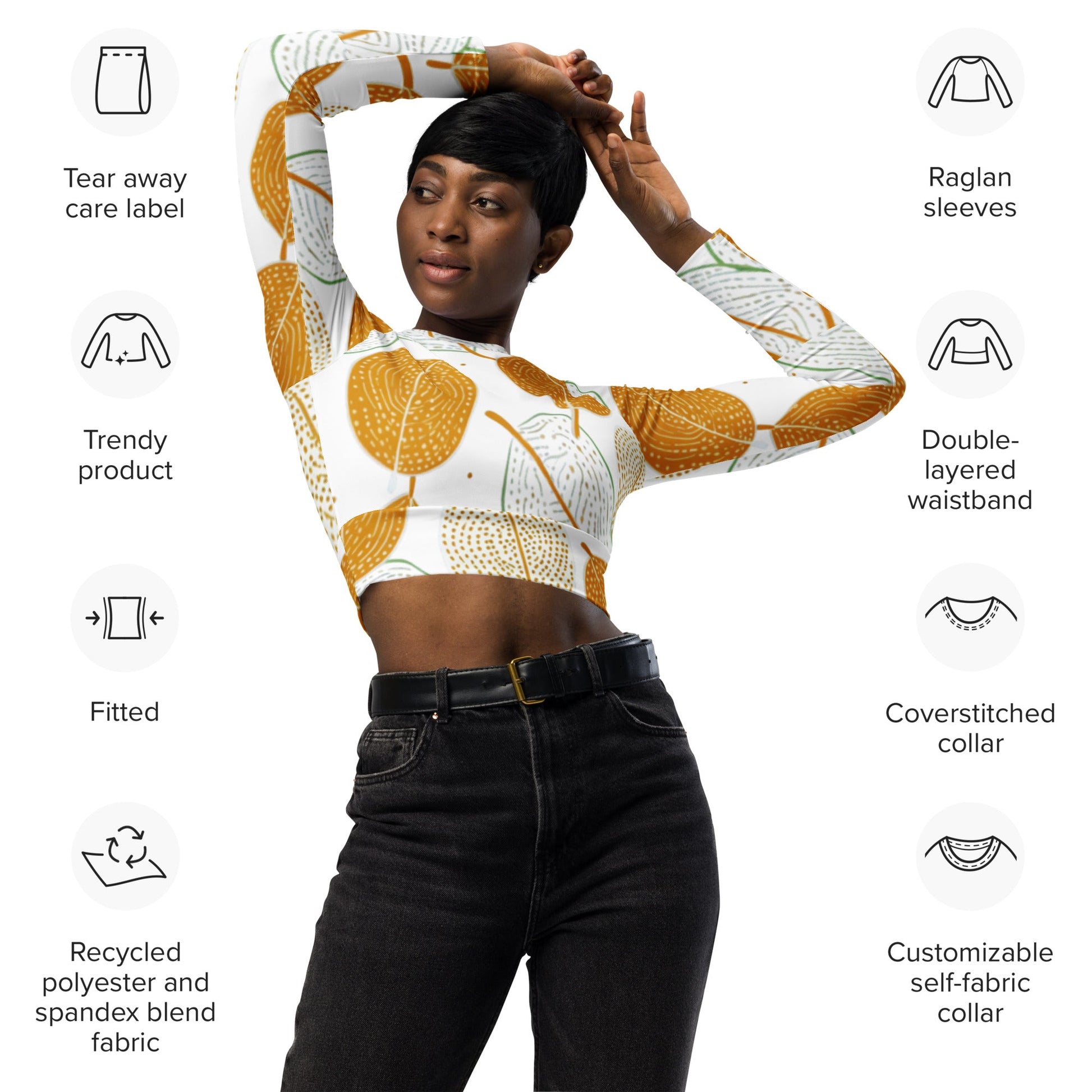 Baobab Leaves: Recycled long-sleeve crop top - Estella Creates